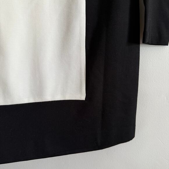 TRINA TURK | Black White Cubist Colorblock Minimalist Long Sleeve Sheath Dress 4 - Picture 5 of 5